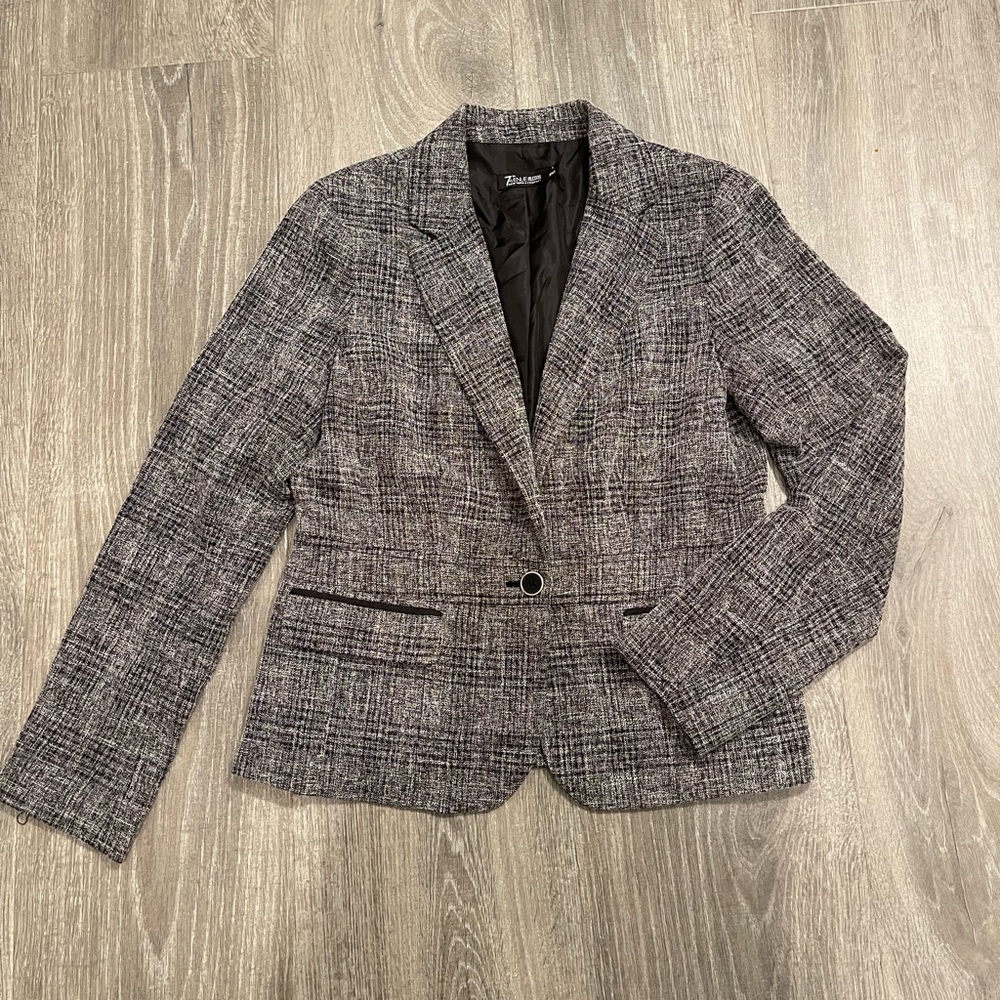 7th Avenue New York & Company Gray Check Suit Jacket Blazer Size 6 Regular NWOT